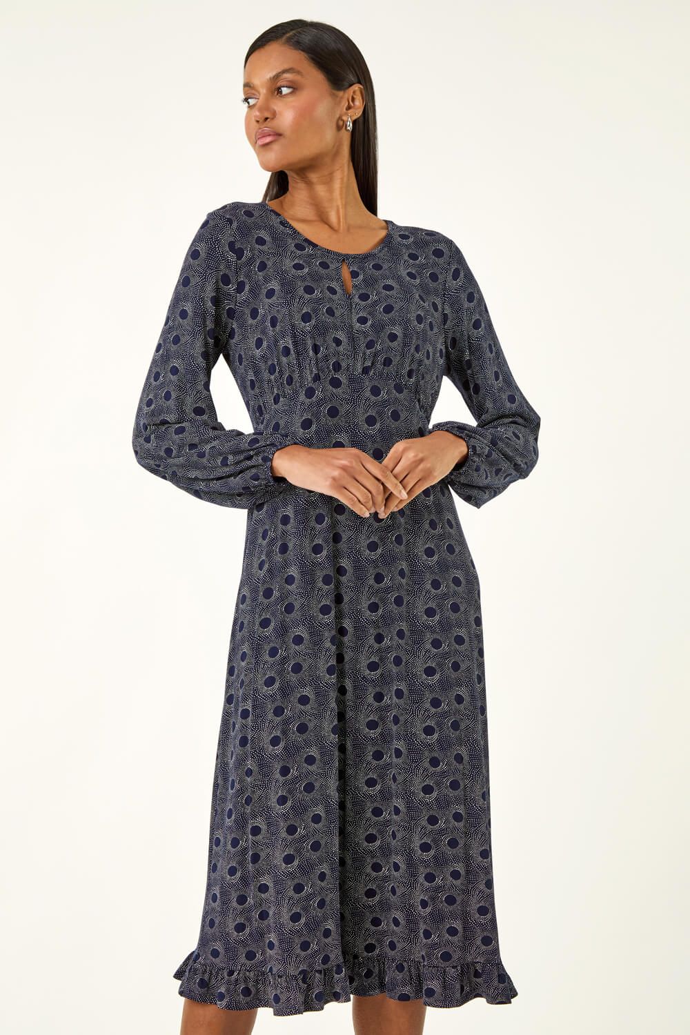 Roman Spot Print Keyhole Midi Dress
