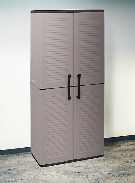 Armoire d'extérieur Clavier, Meubles de balcon, Armoire polyvalente avec étagères, 68x37h163 cm, Gris et Noir, Finition rayée