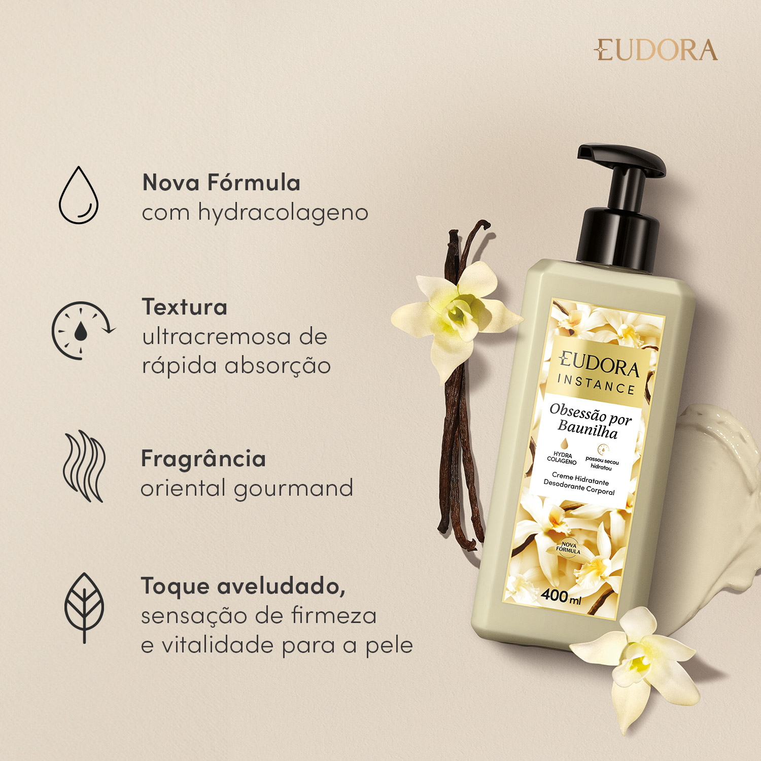 Creme Hidratante Desodorante Corporal Instance Baunilha 400ml