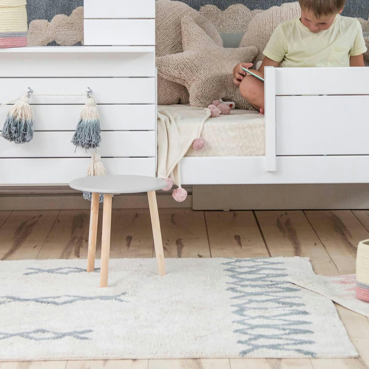 ATLAS NATURAL - Tapis coton lavable vintage bleu 170x240cm