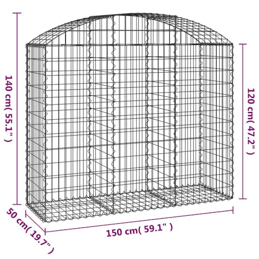 NNEVL Arched Gabion Basket 150x50x120/140 cm Galvanised Iron