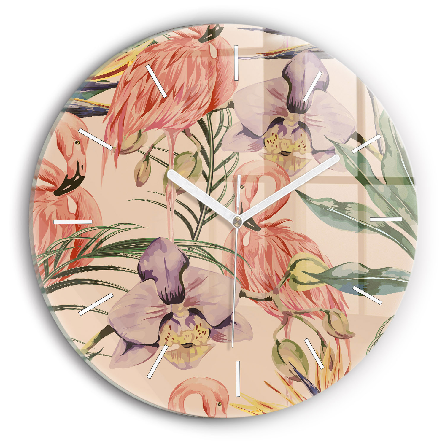 Nowoczesny szklany zegar ścienny Tropikalne liście palmowe