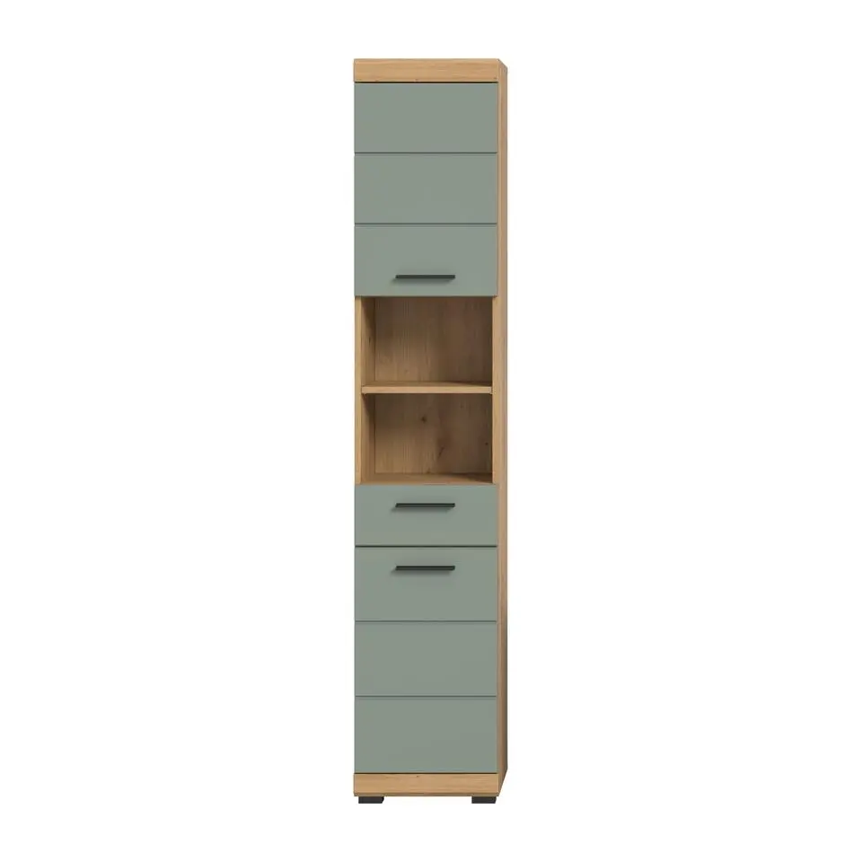 Hioshop Scout kolomkast 2 deuren- 1 lade- 2 planken salvie decor- eiken decor