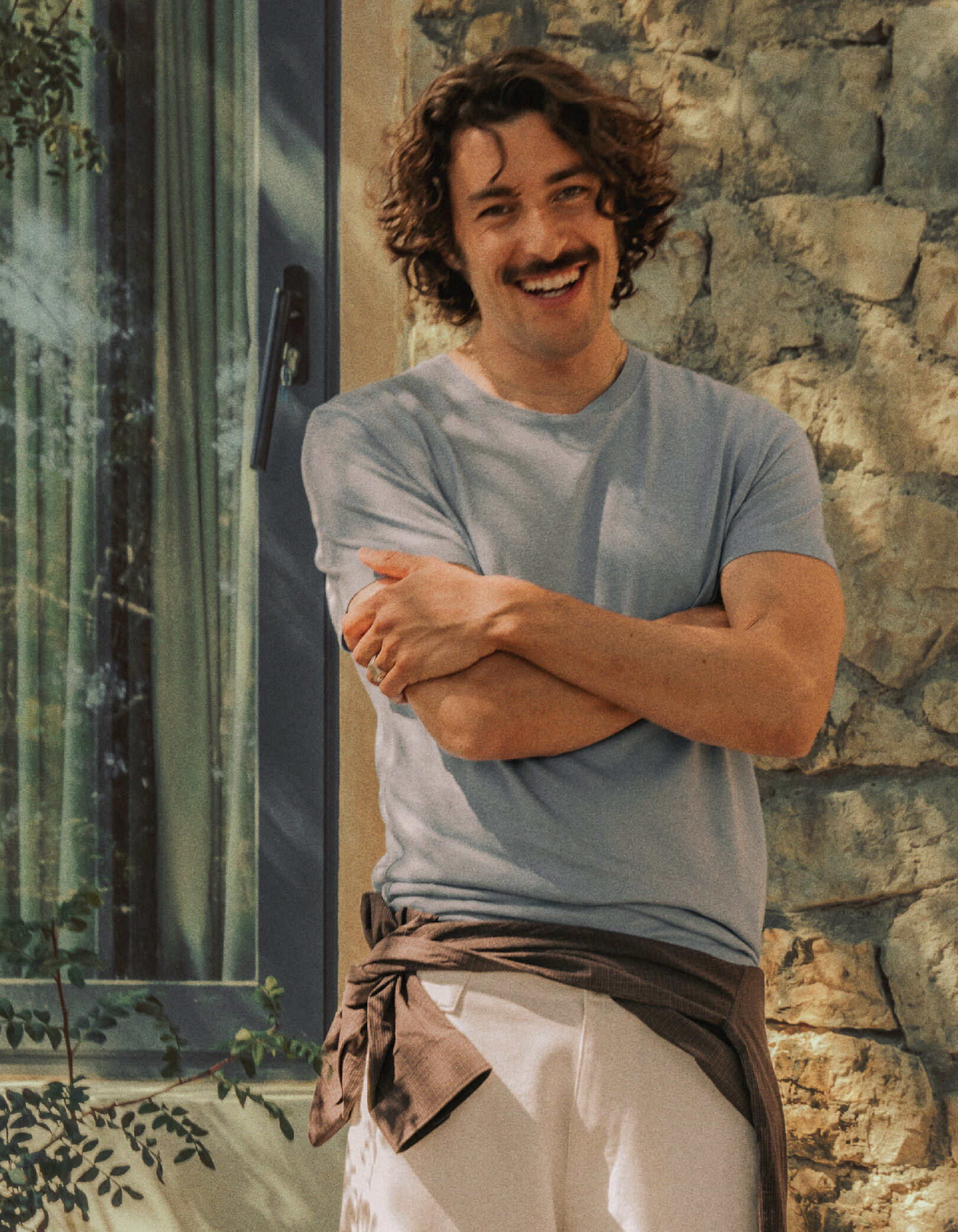 T-shirt col rond bleu maille coton modal Homme