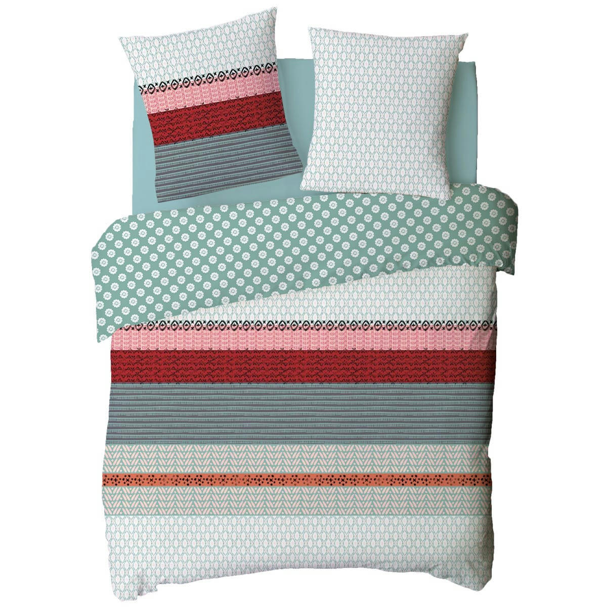 OASIS - Parure de lit 1 personne en satin 78 fils imprimé vert 140x200cm