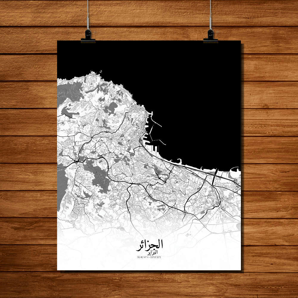 ALGER - Affiche Alger Carte N&B 40x50