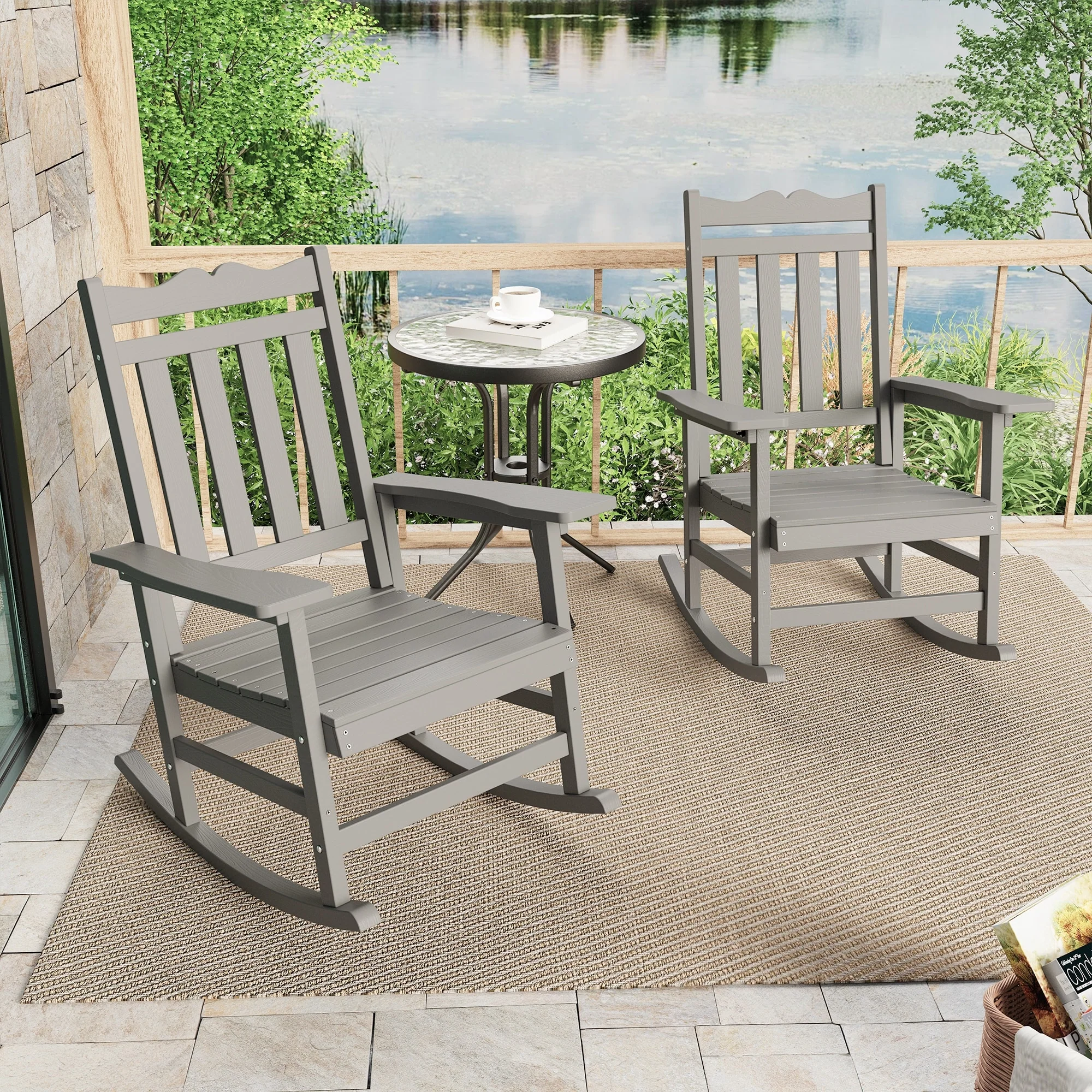 LIVOOSUN Patio Adirondack Chair Outdoor Plastic Rocking Chair Set of 2