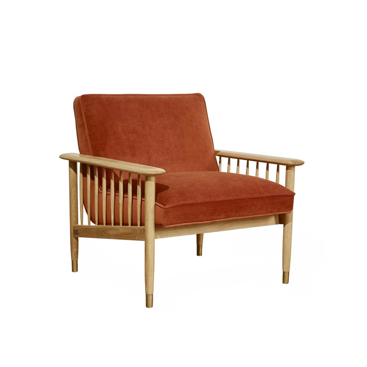 ALBERTINE - Fauteuil en chêne et velours ton caramel