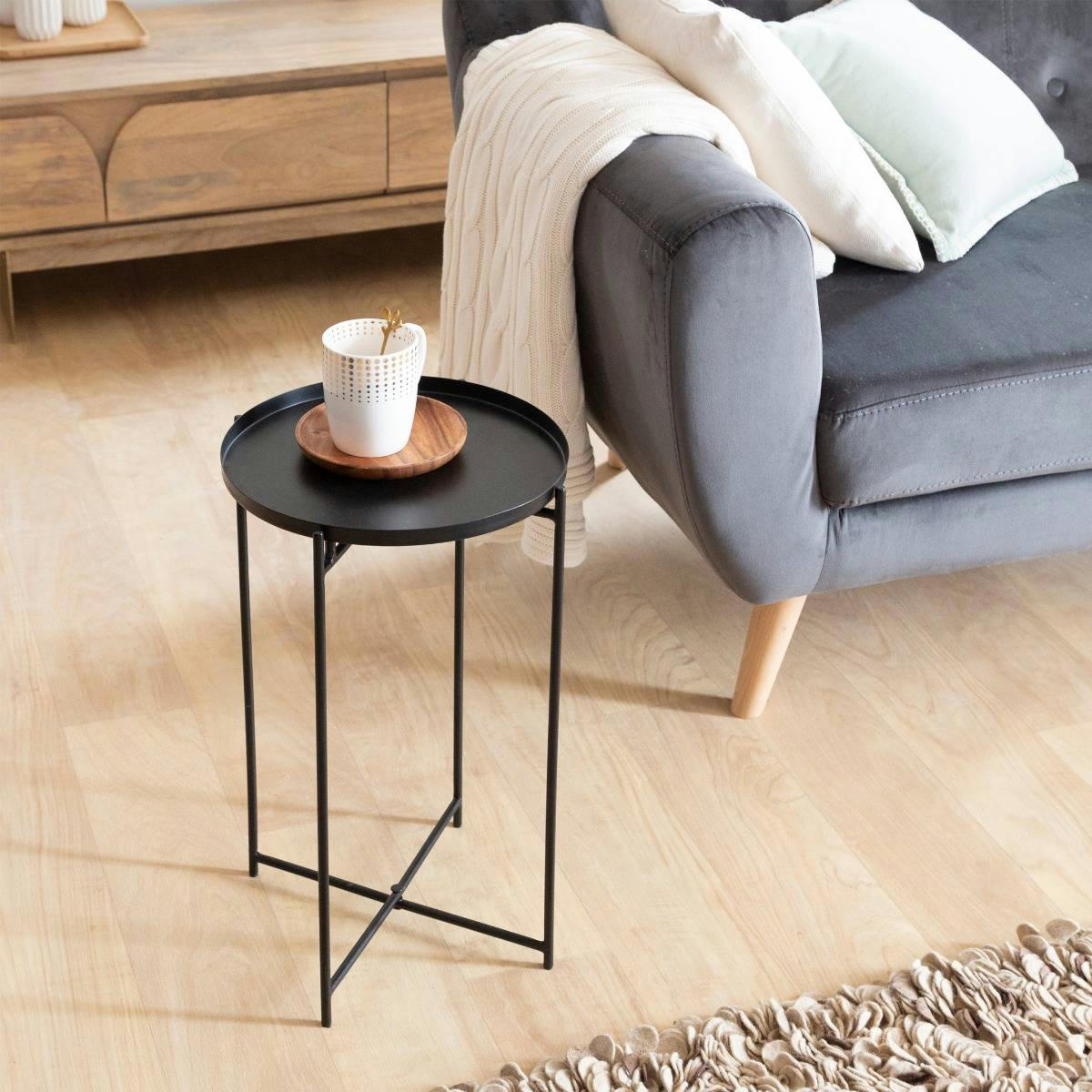 - Bout de canapé & Sellette en métal noir 32 cm