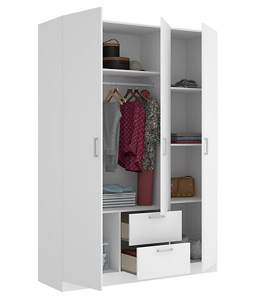 Armoire placard meuble de rangement coloris blanc - Longueur 150 x Profondeur 52 x Hauteur 215 cm