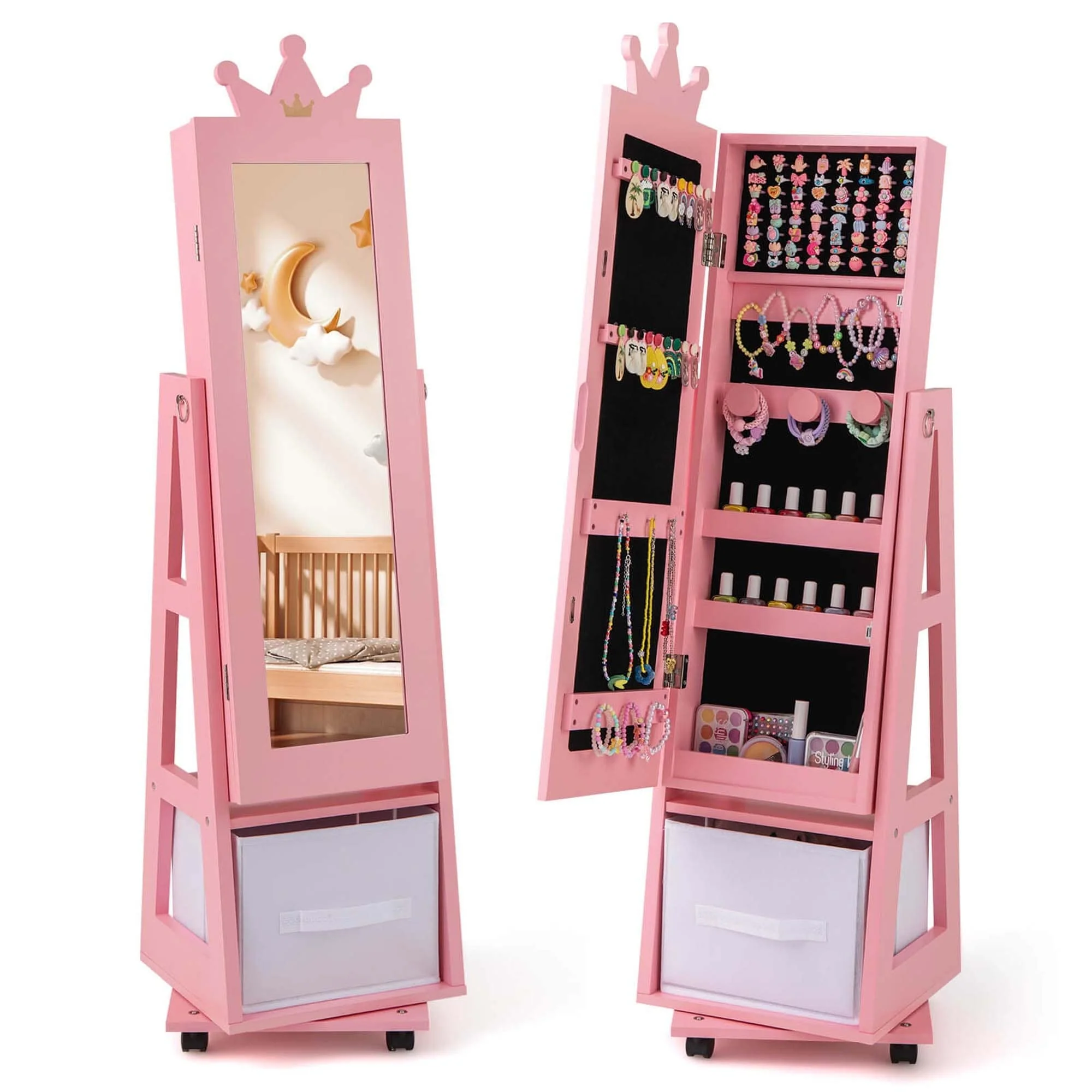 Costway Kids Jewelry Cabinet with Full-Length Mirror Foldable Drawer - See Details