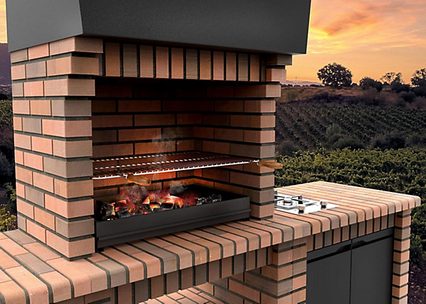 MOVELAR - Barbecue en Béton Préfabriqué pour Bois et Charbon Modèle VOLTERRA (Gris/Terre Cuite - 94x70x213 cm) M00863 - Extérieur