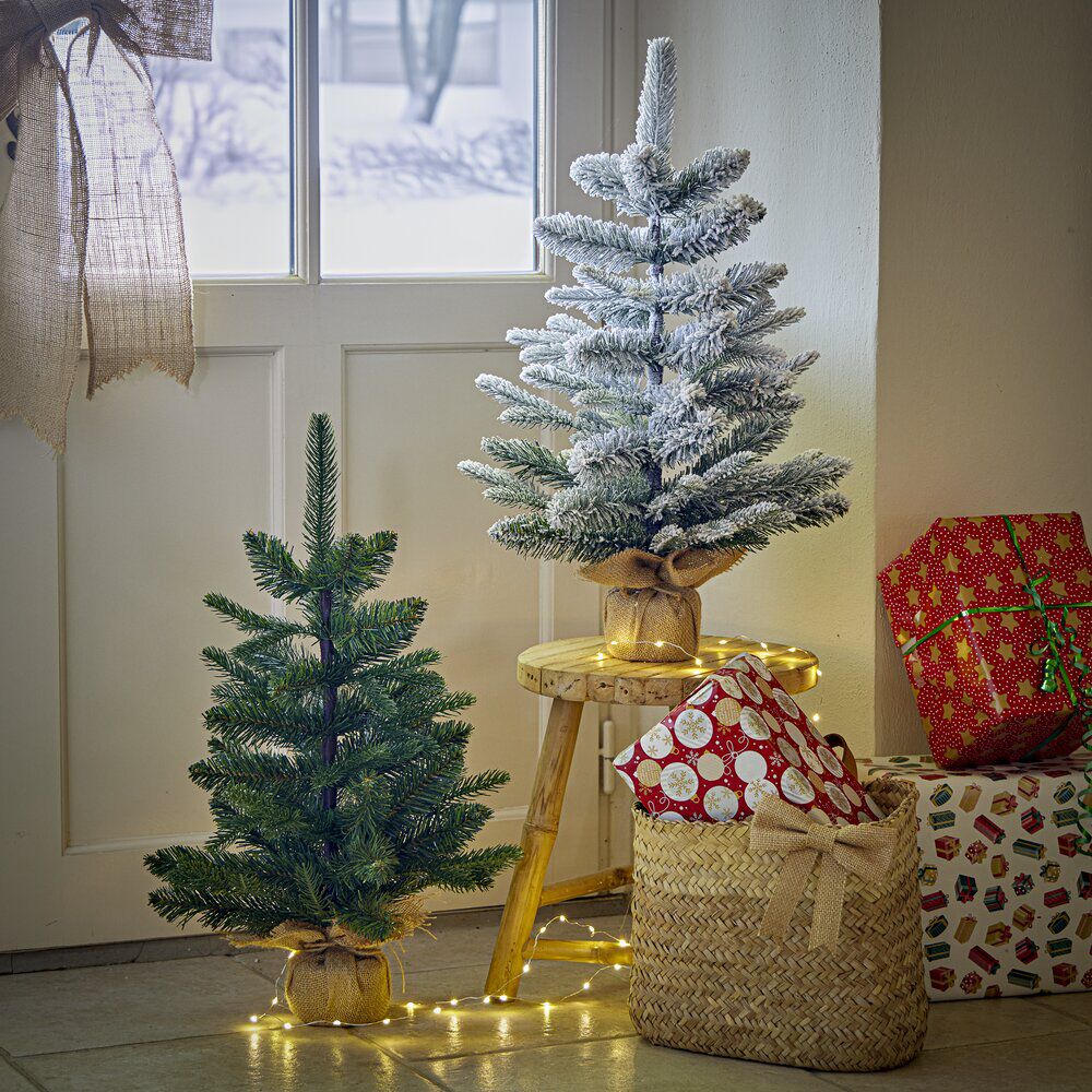 Sapin effet neige H60cm base en jute