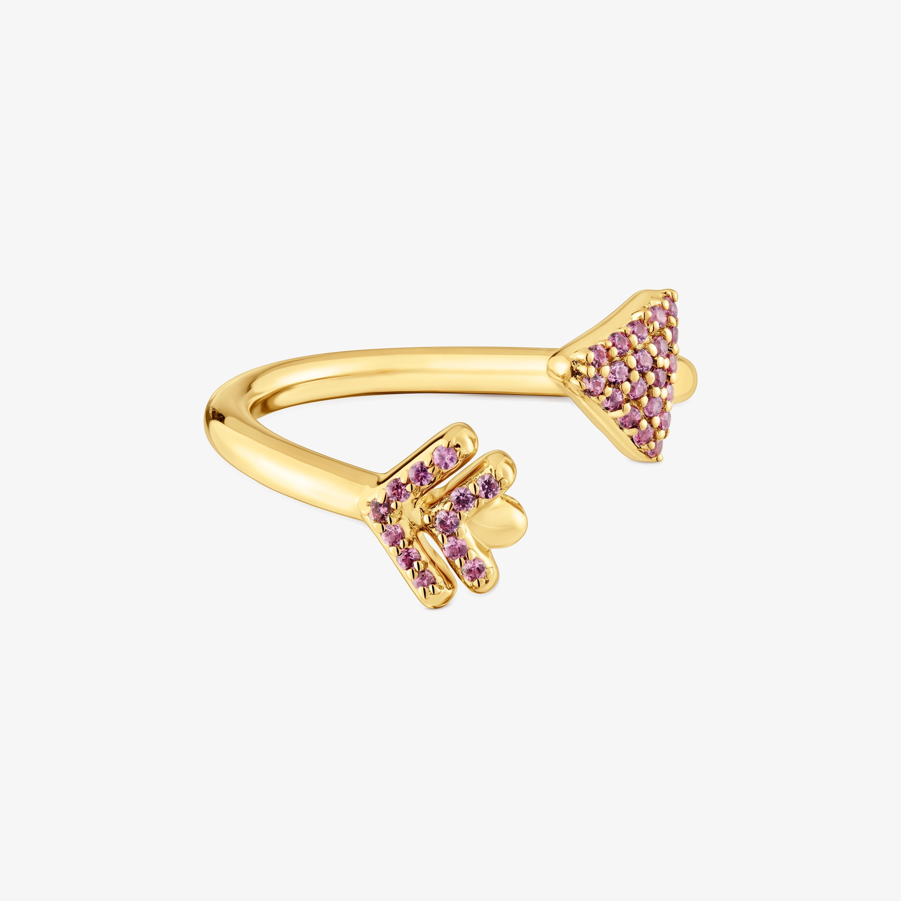 Anillo abierto con baño de oro 18 kt sobre plata y rodolitas TOUS Flechazo
