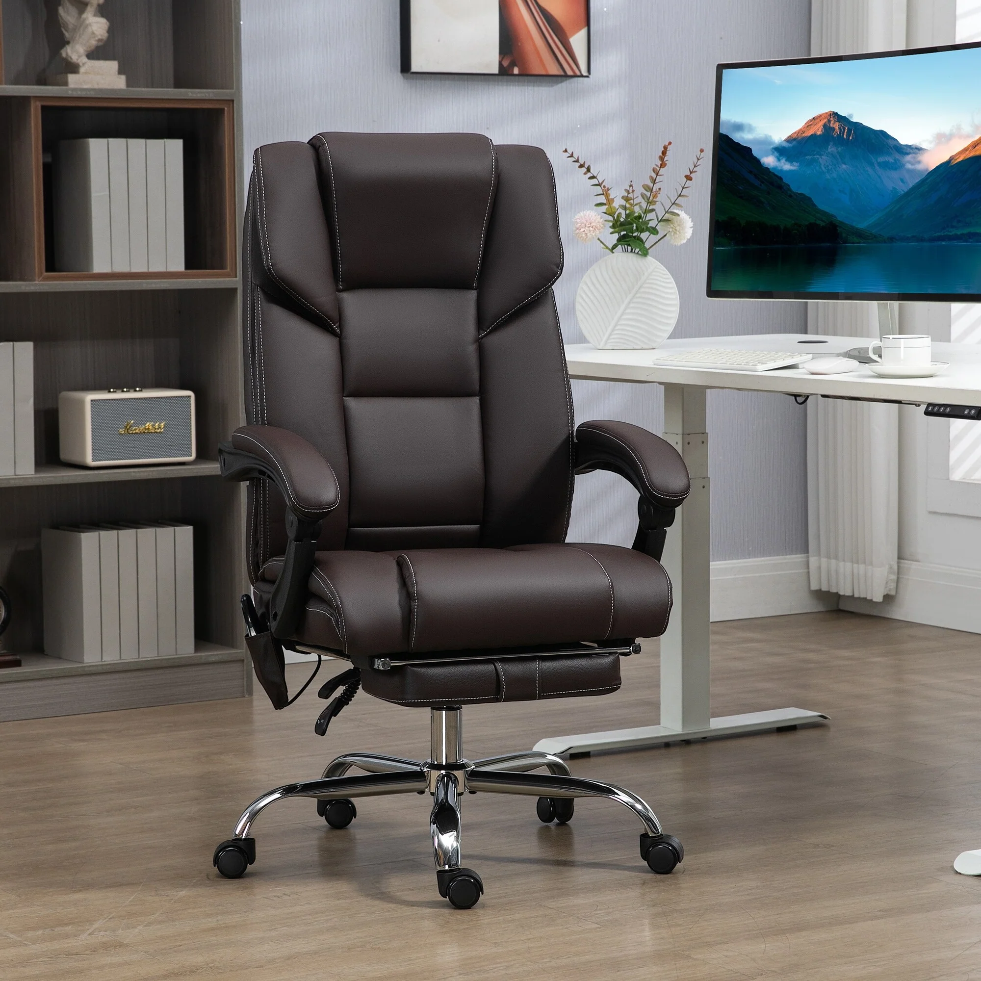 6-Point Massage Office Chair Lumbar Heated Desk Chair Reclining Computer Chair with Footrest and Tilt Function