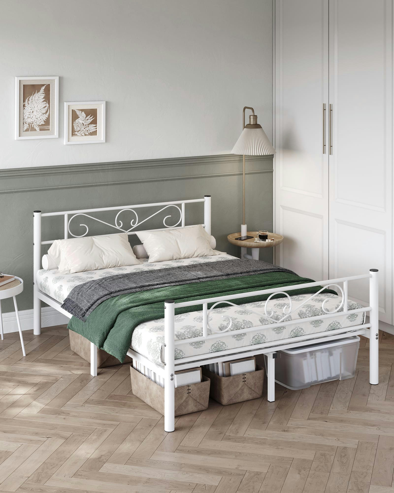 - Lit 2 personnes en métal pour matelas de 190 x 140 cm blanc