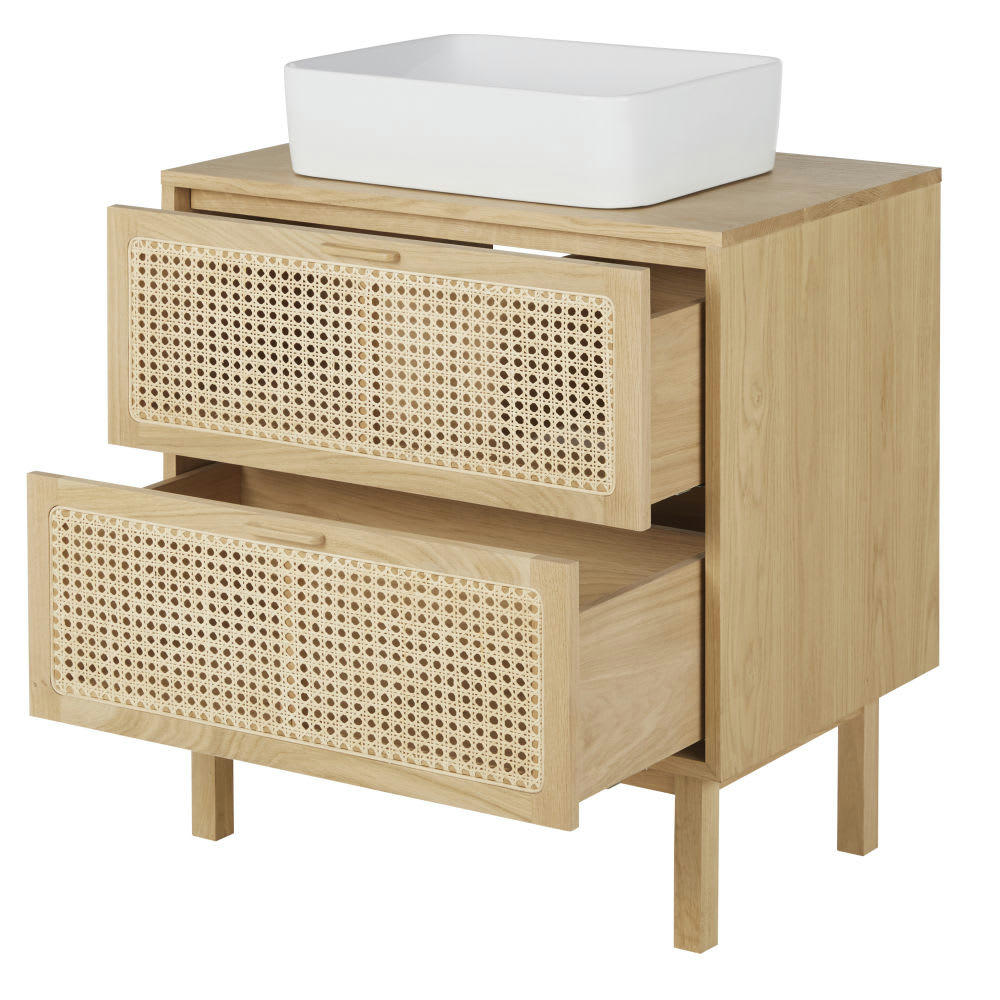 Canopy - Meuble vasque de salle de bains 2 tiroirs cannage en rotin