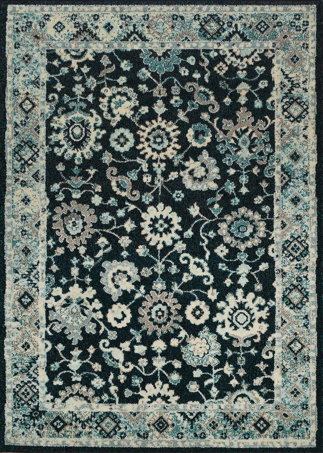 ANATOLIA - Tapis salon vintage - poils court et doux bleu 160X230