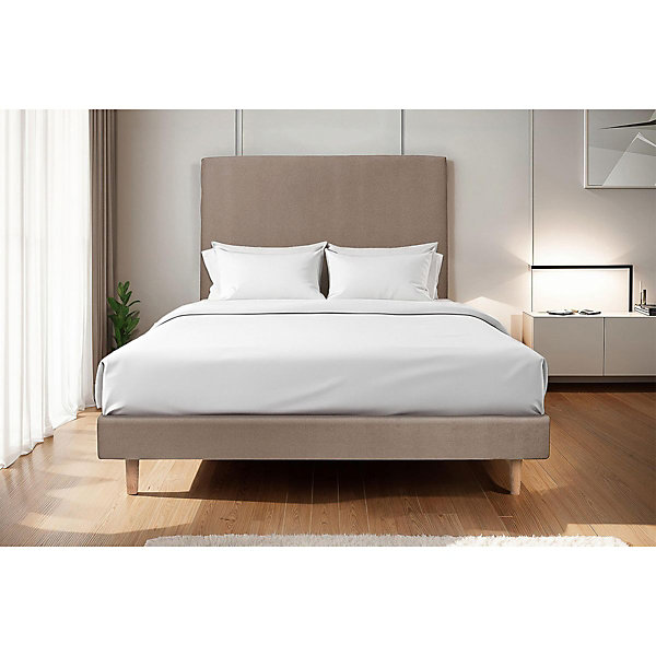 Lit avec tête de lit tapissier velours et sommier tapissier- Lit en bois massif
