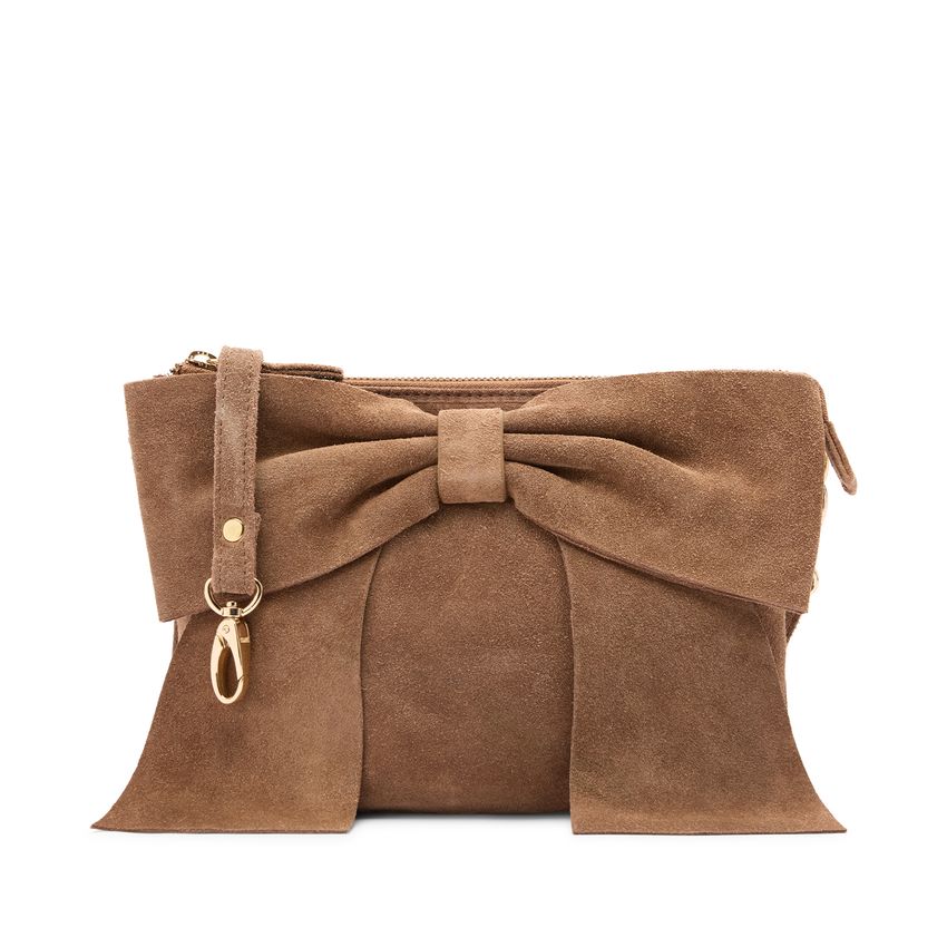 Manfield Taupe suède clutch met strik
