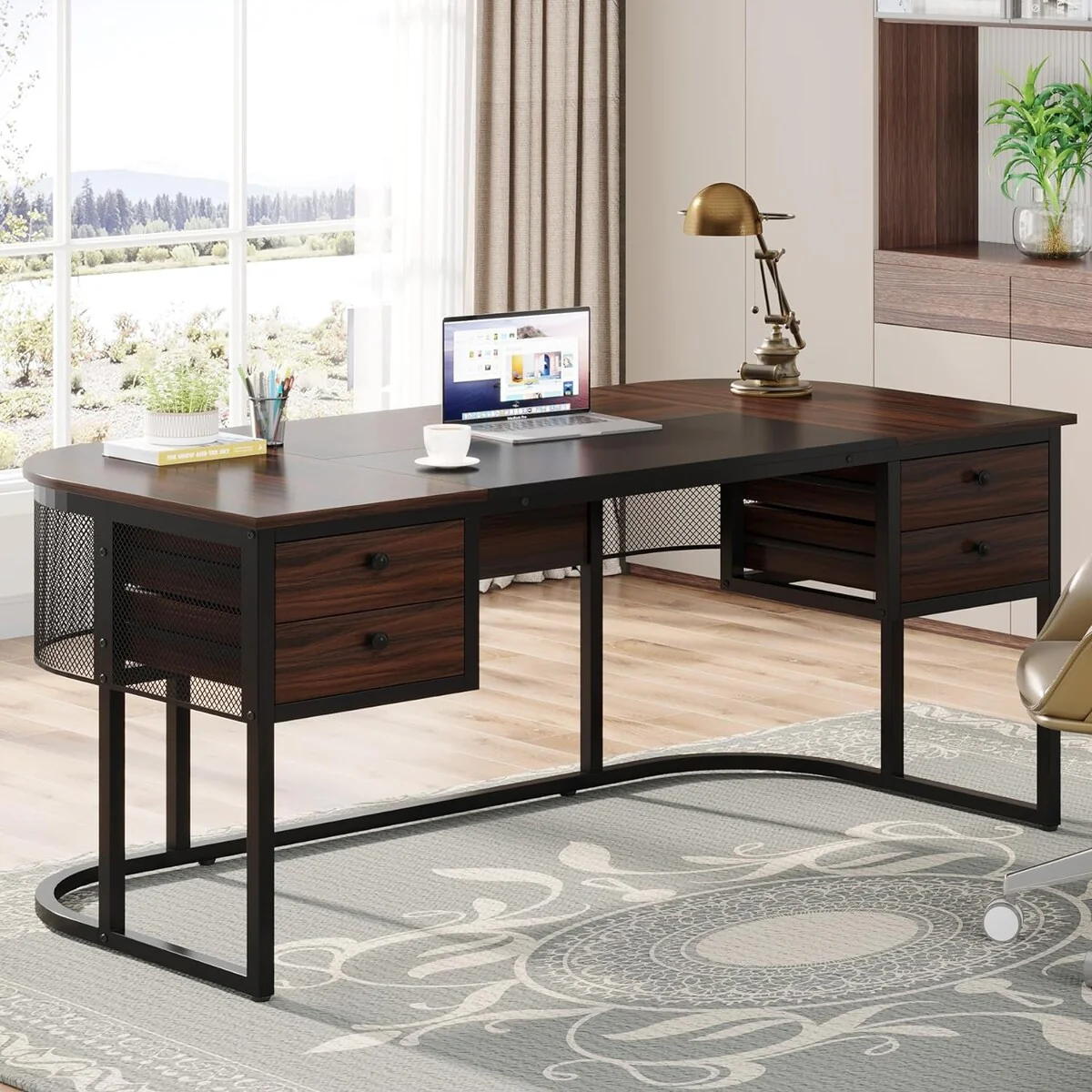 63-Inch Executive Desk with 4 Drawers, Large Office Desk Computer Desk