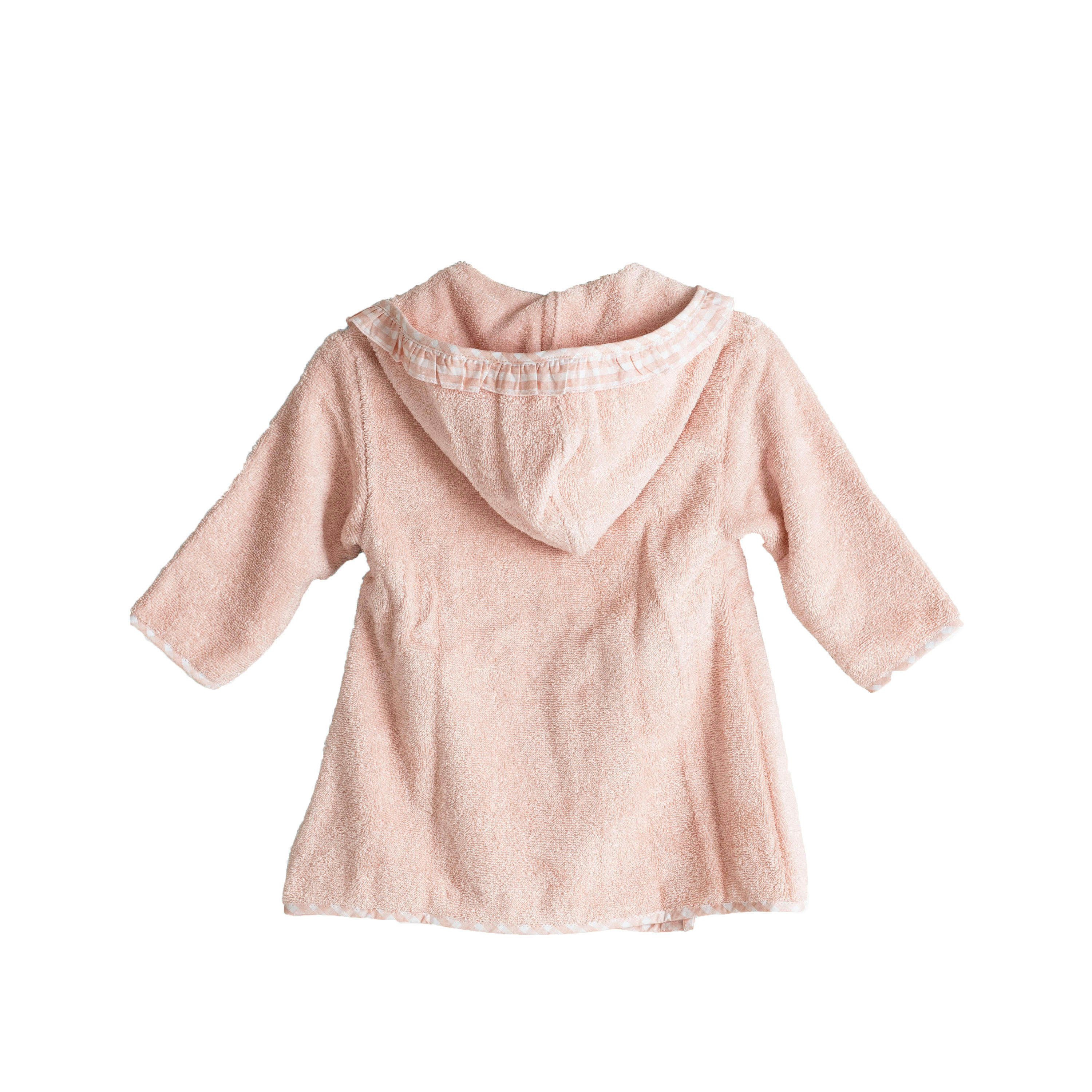 REVE DOR - Peignoir enfant coton bio cache- coeur à capuche brodé rose