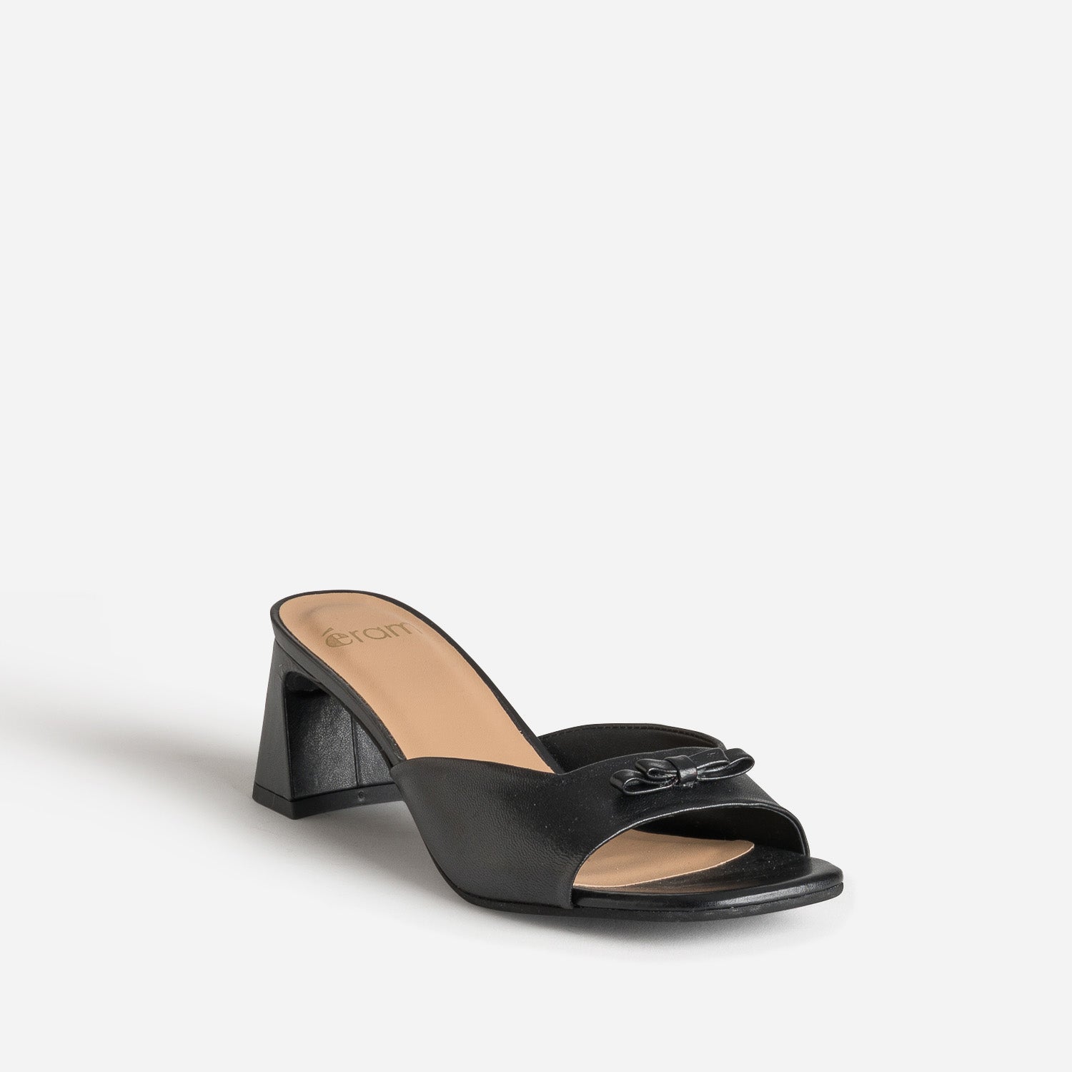 Mule noire cuir décor nœud