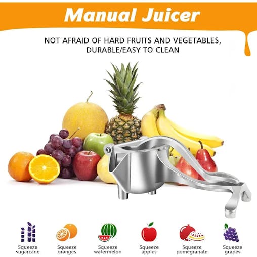 NNEOBA Heavy Duty Manual Citrus Juicer Premium Metal Alloy Fruit Squeezer Silver