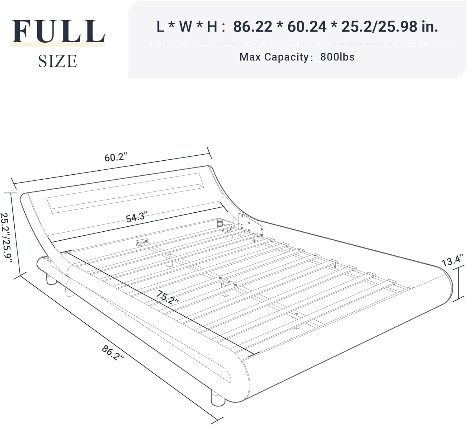 Allewie Full Size LED Platform Bed Frame with Adjustable Headboard/No Box Spring Need/Easy Assembly/Faux Leather in Black