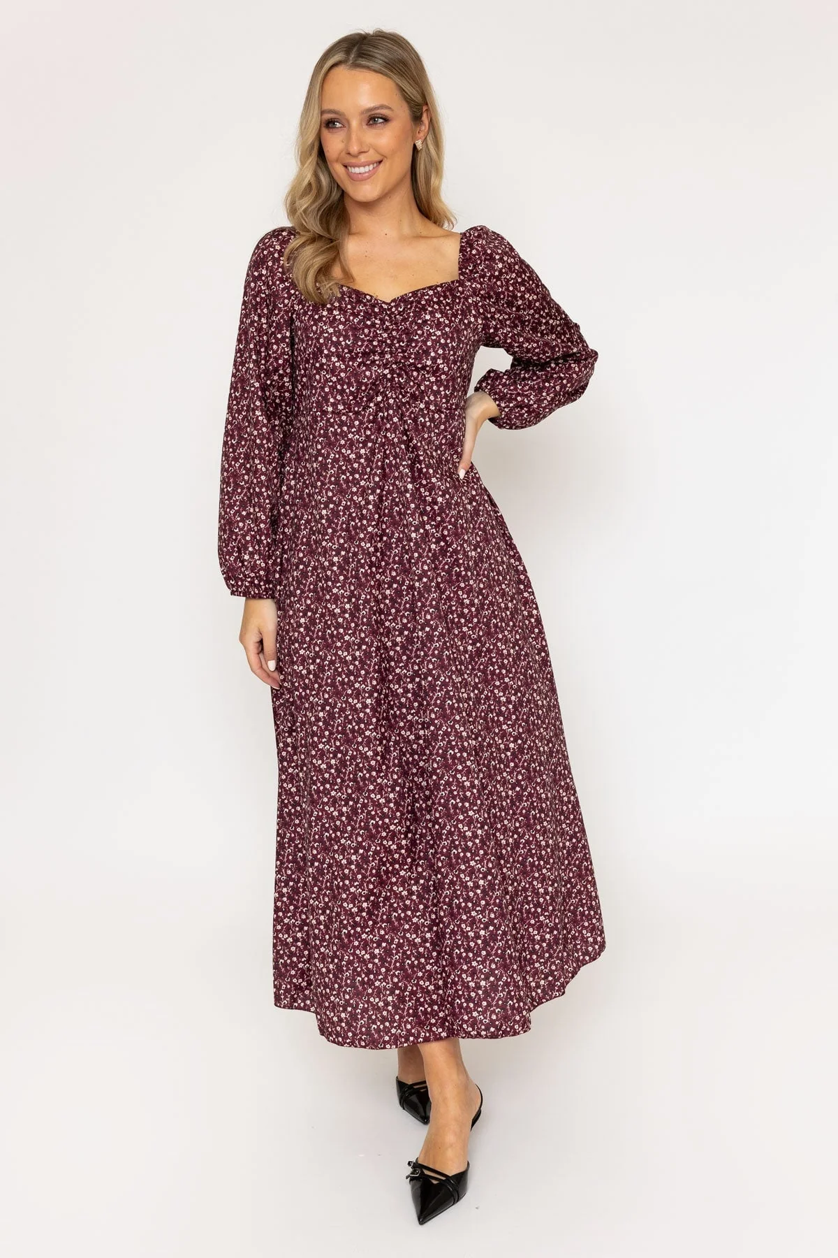 Long Sleeve Niamh Burgundy Midi Dress