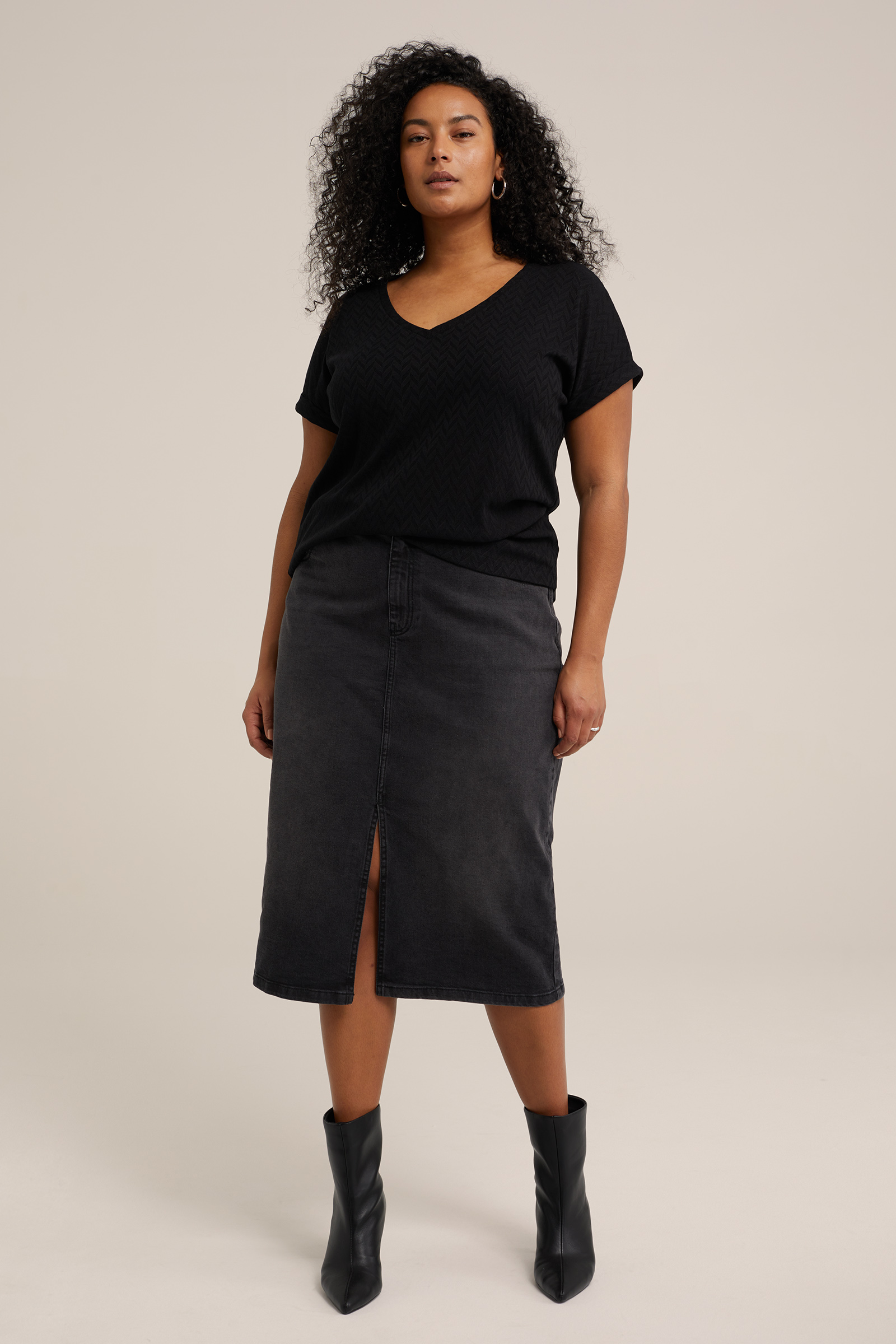 Dames T-shirt met opengewerkt dessin - Curve