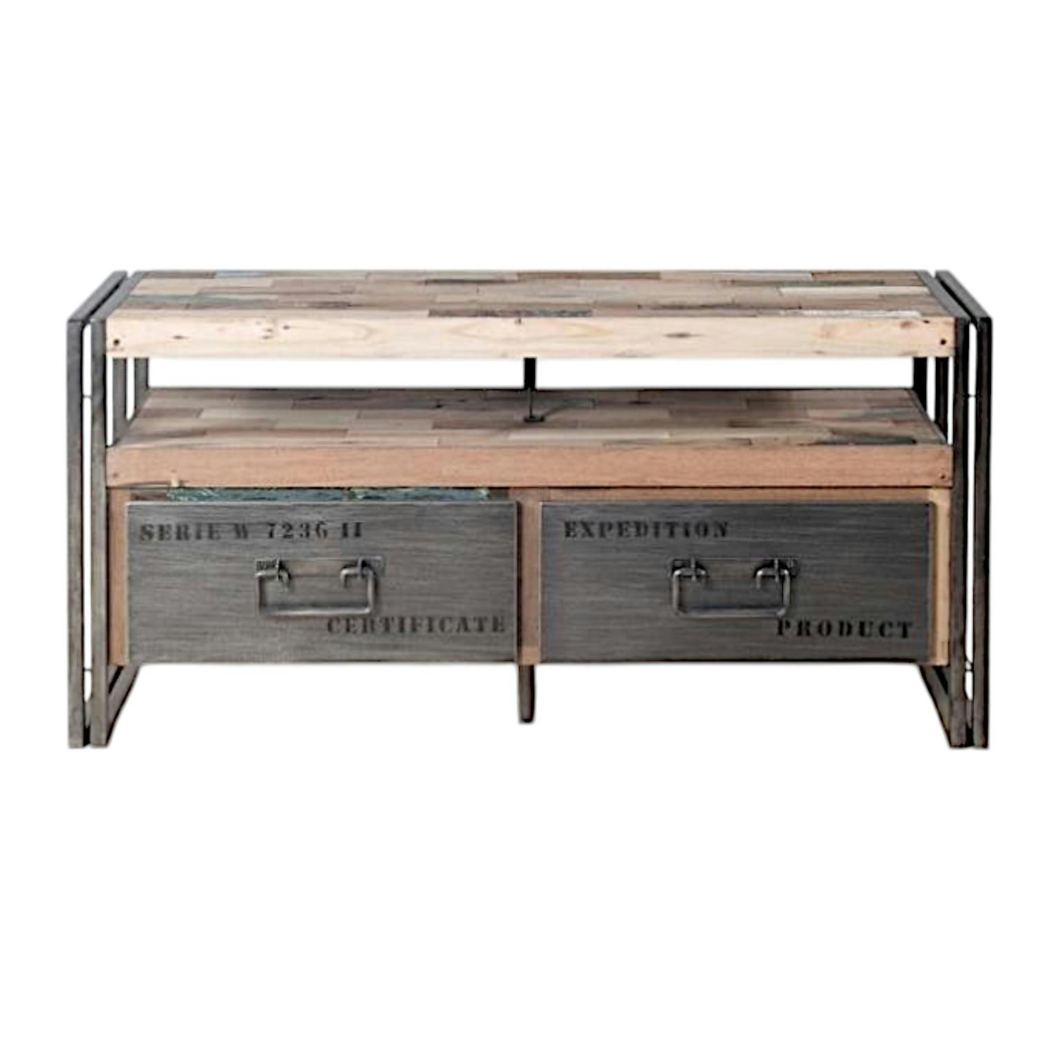 Meuble TV industriel 2 tiroirs CARAVELLE