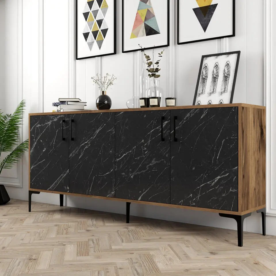 Kiev C Console - 100% MELAMINE - Walnoot, Zwart