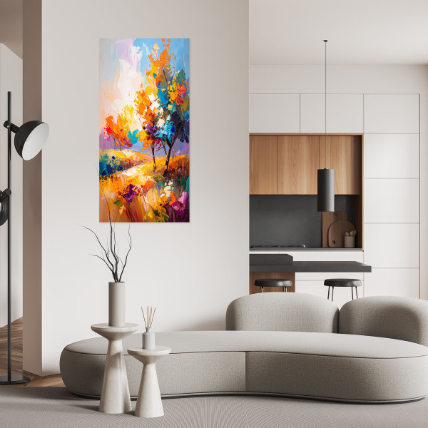Naklejka samoprzylepna Feeby Kolorowe drzewa pejzaż imitacja farby 40x80