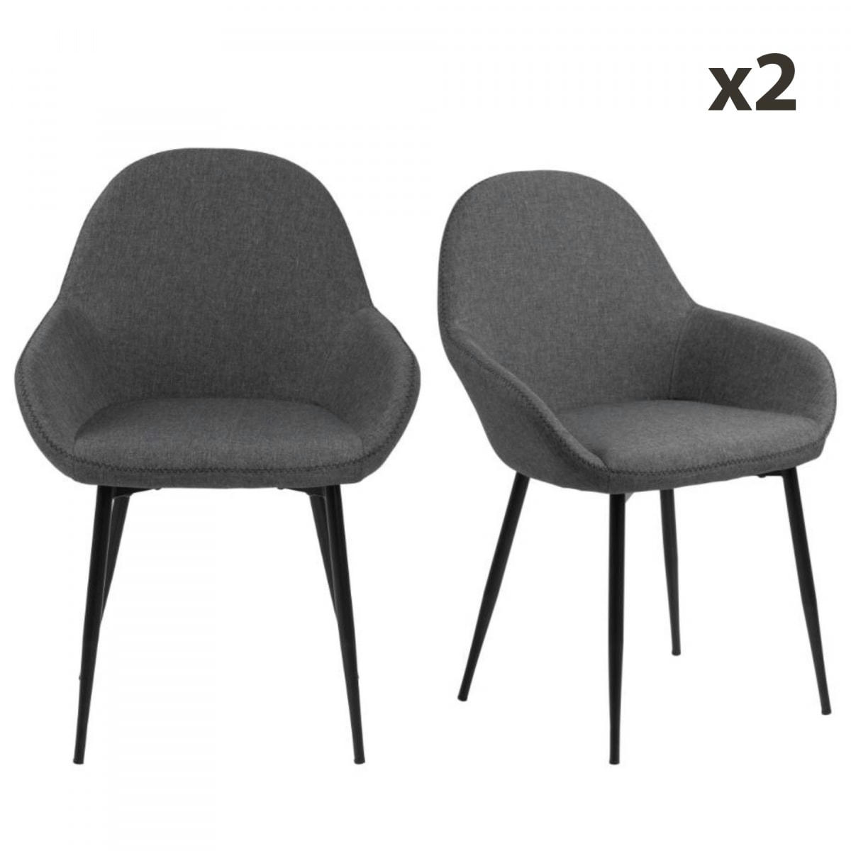 CANDLE - Lot de 2 chaises modernes en simili avec accoudoirs gris