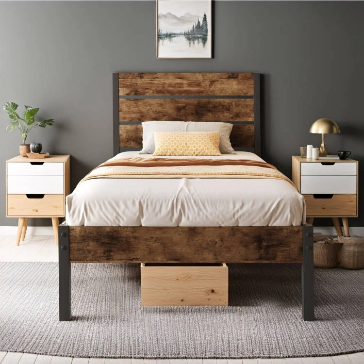 Lifezone Bed Frame with Headboard, Dark Grey