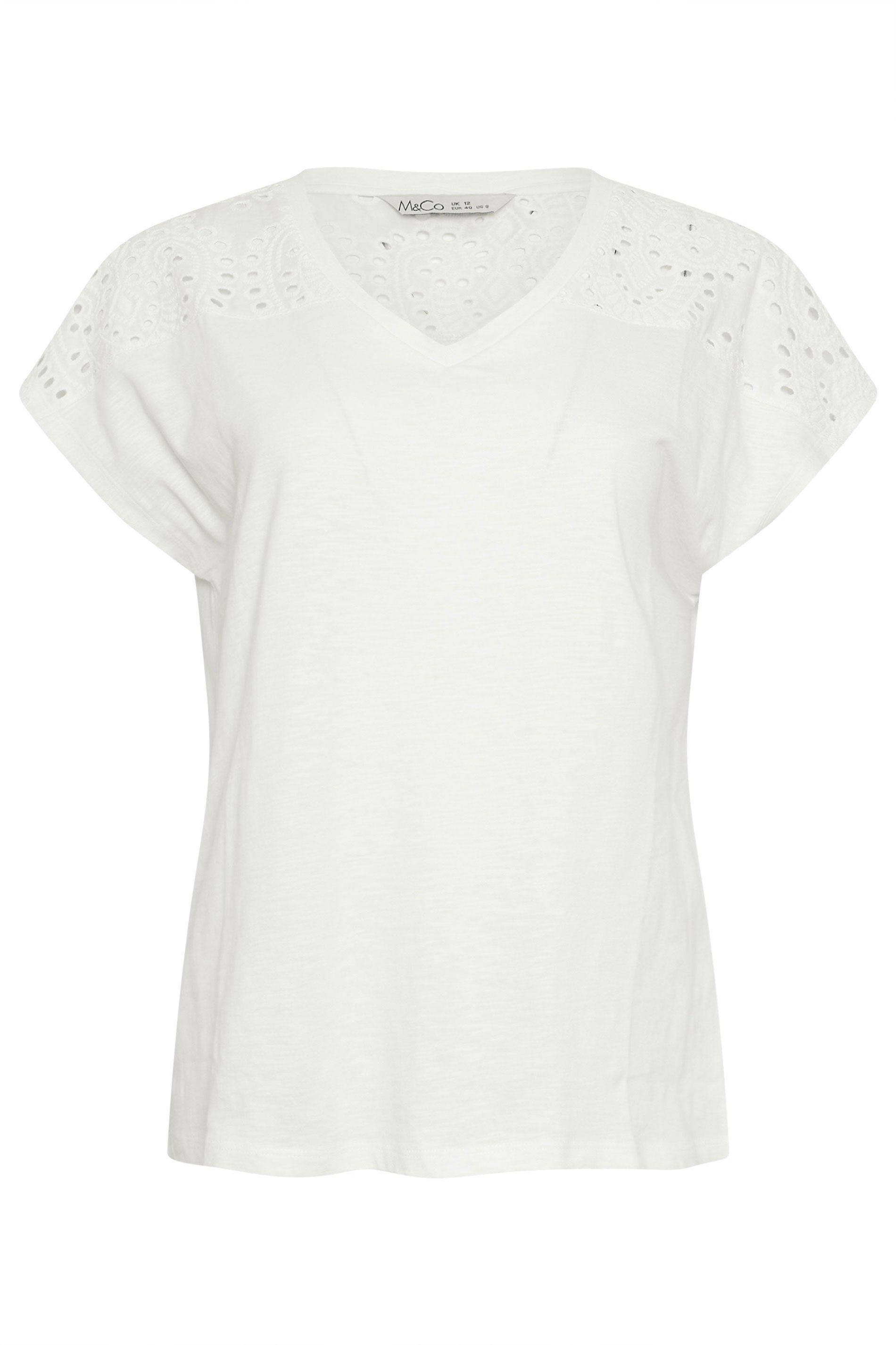 M&Co Broderie V-Neck Cotton T-Shirt