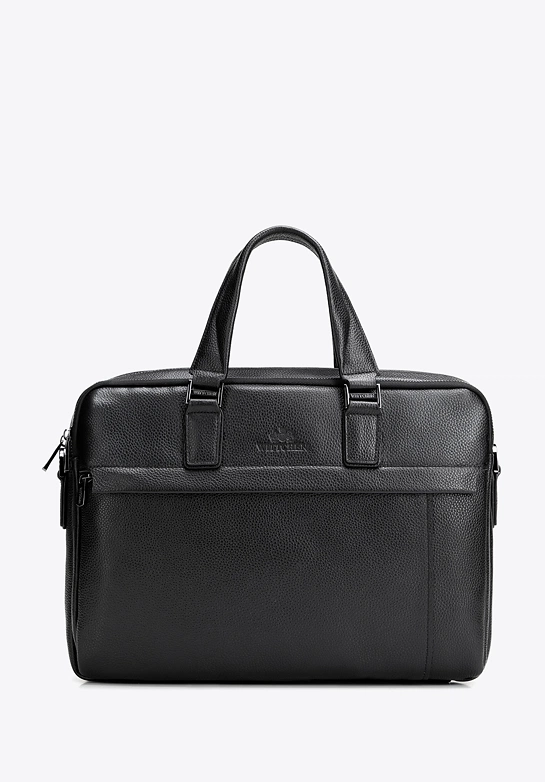 Torba na laptopa 15,6” ze skóry naturalnej o fakturze groszkowej czarna