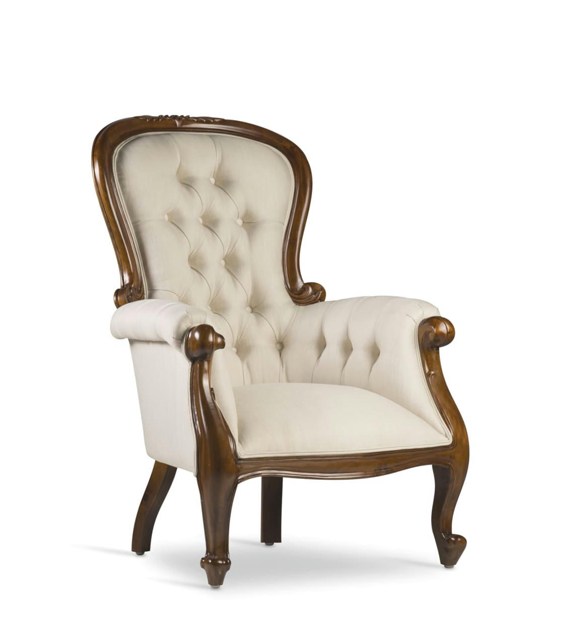 VINTAGE - Fauteuil en bois d'acajou marron et polyester blanc