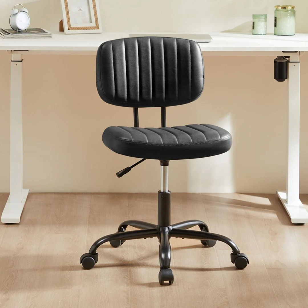 Small Home Office Chair with Wheels,PU Leather Low Back Task Chair