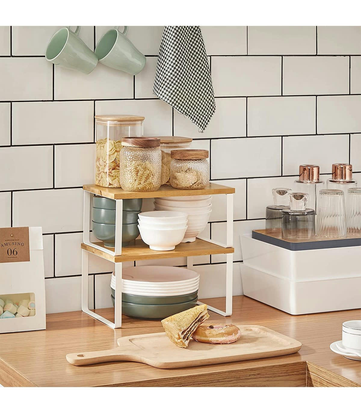 - Lot de 2 étagères empilables en bambou