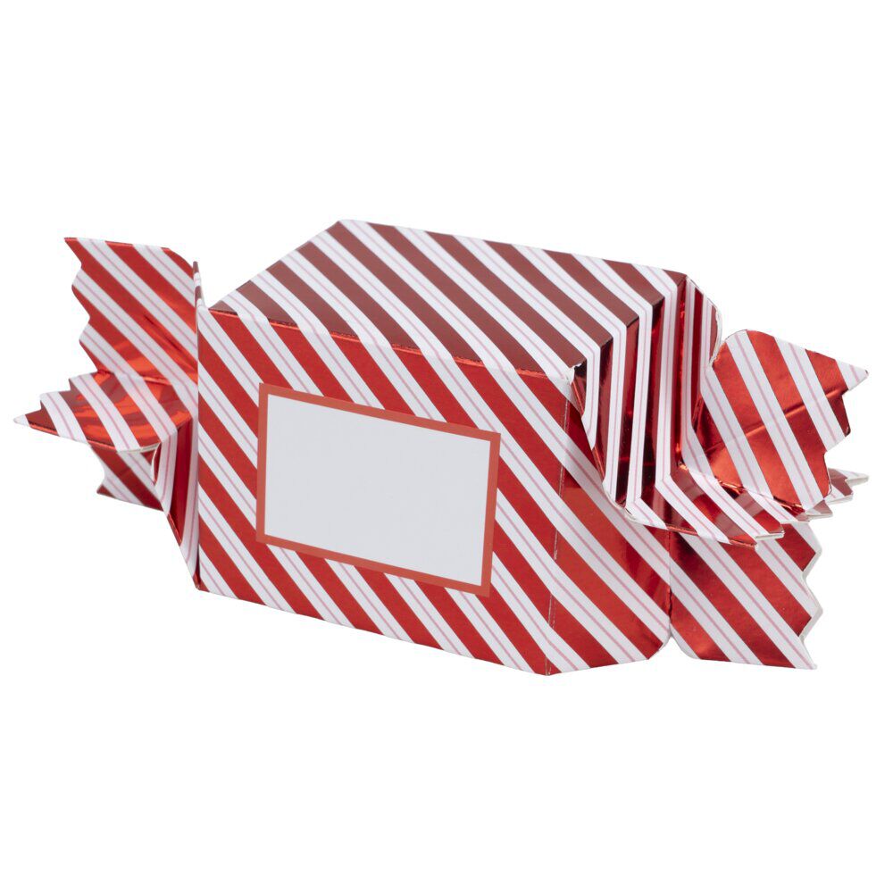 BoÎte emballage cadeaux forme bonbon de No&euml;l à monter x4 rouge et blanc