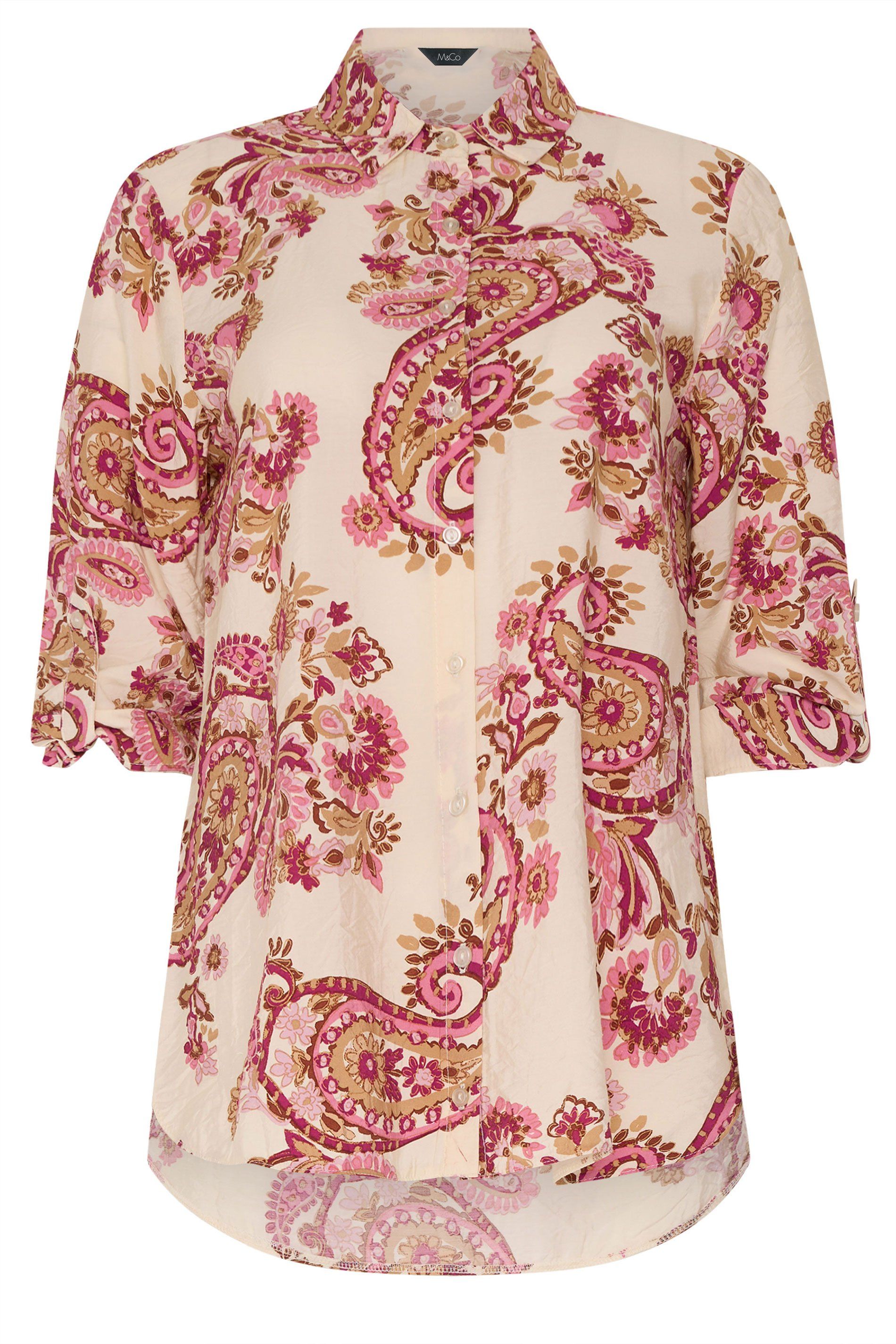 M&Co Paisley Print Tab Sleeve Shirt