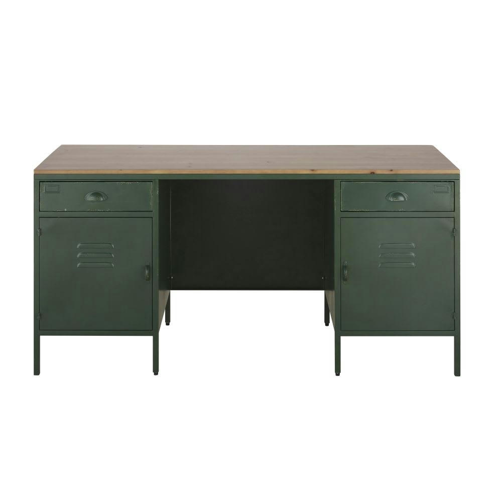 Chilham - Bureau 2 portes 2 tiroirs en métal vert