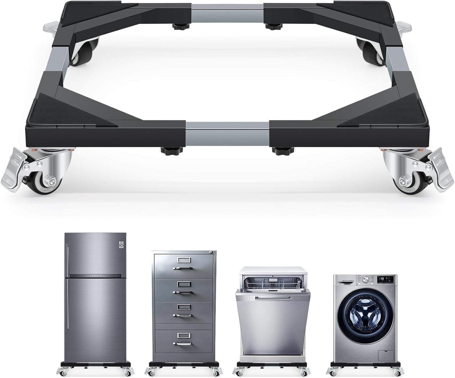 Nefish Upgraded Washing Machine Dolly with Wheels Heavy Duty 21-28 Inch Stainless Steel Appliance Roller 700 Lbs Furniture Cart with Wheel Flat Dollies for Washer and Dyer, Fridge, Cabinet, Boxes