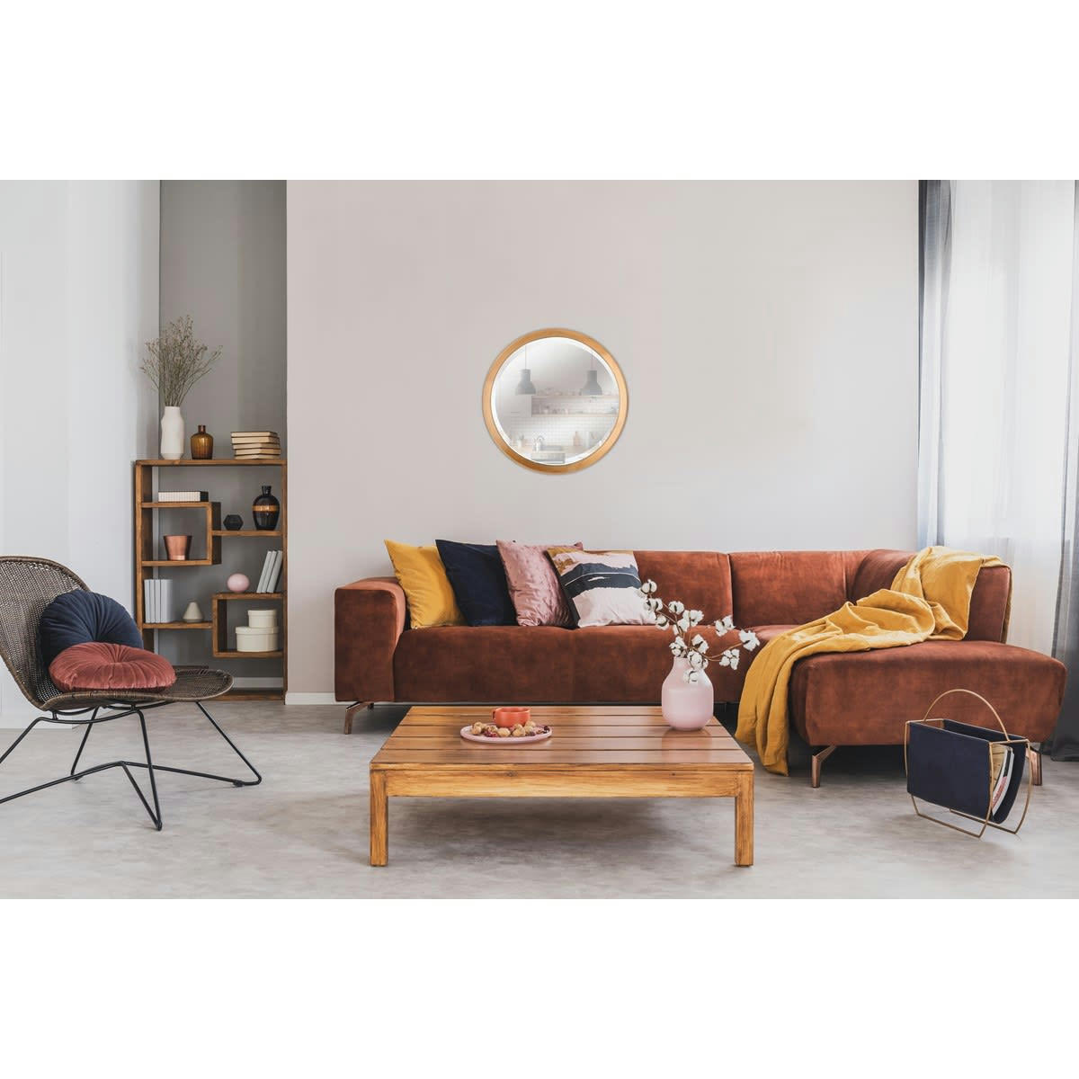 - Miroir bois rond biseauté 52,6cm