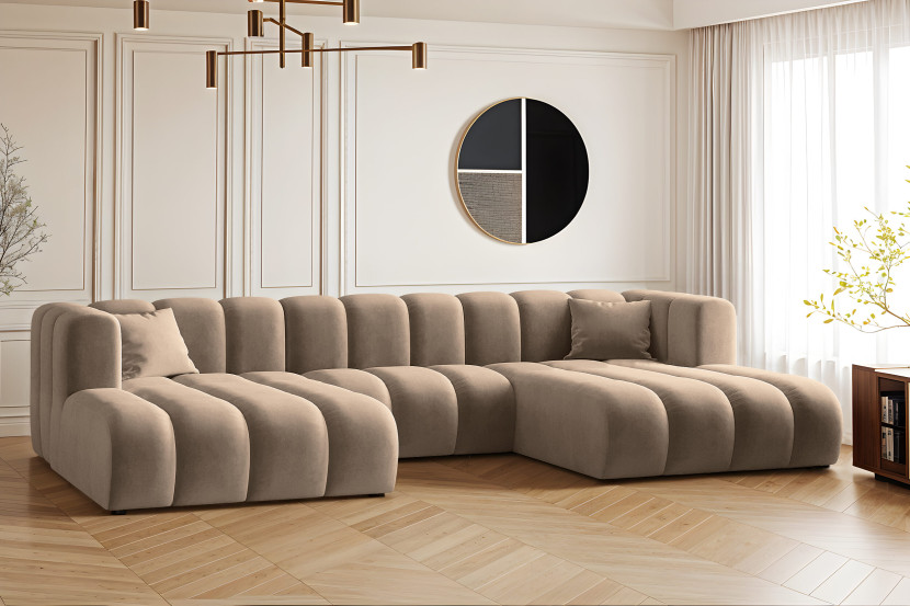 Sofa w kształcie litery U, Grand modułowa z tkaniny Salvador Ciemnobeżowy