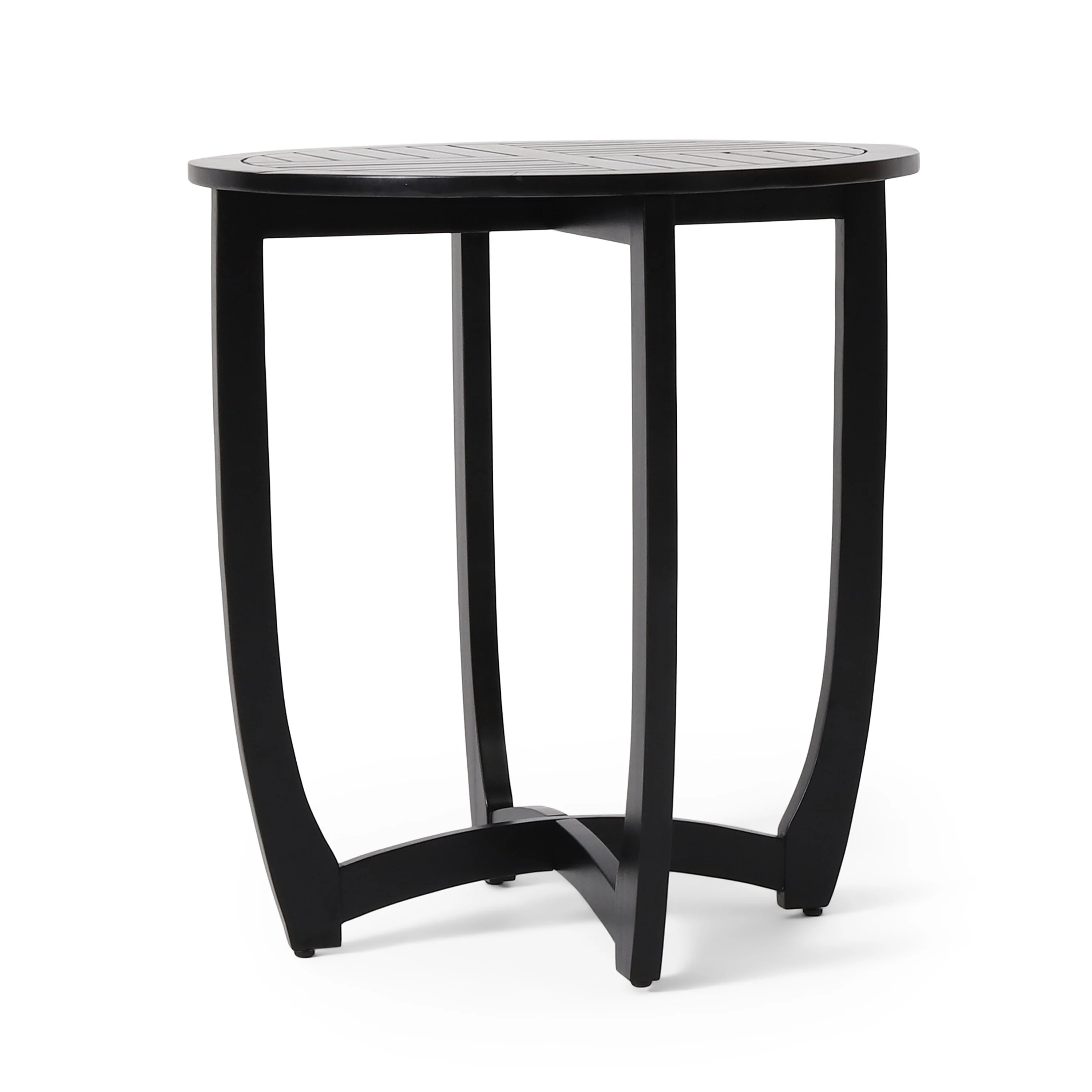 Retch Dining Table, Round Black Solid Wood, Cross Stretcher Base, 28 Inch