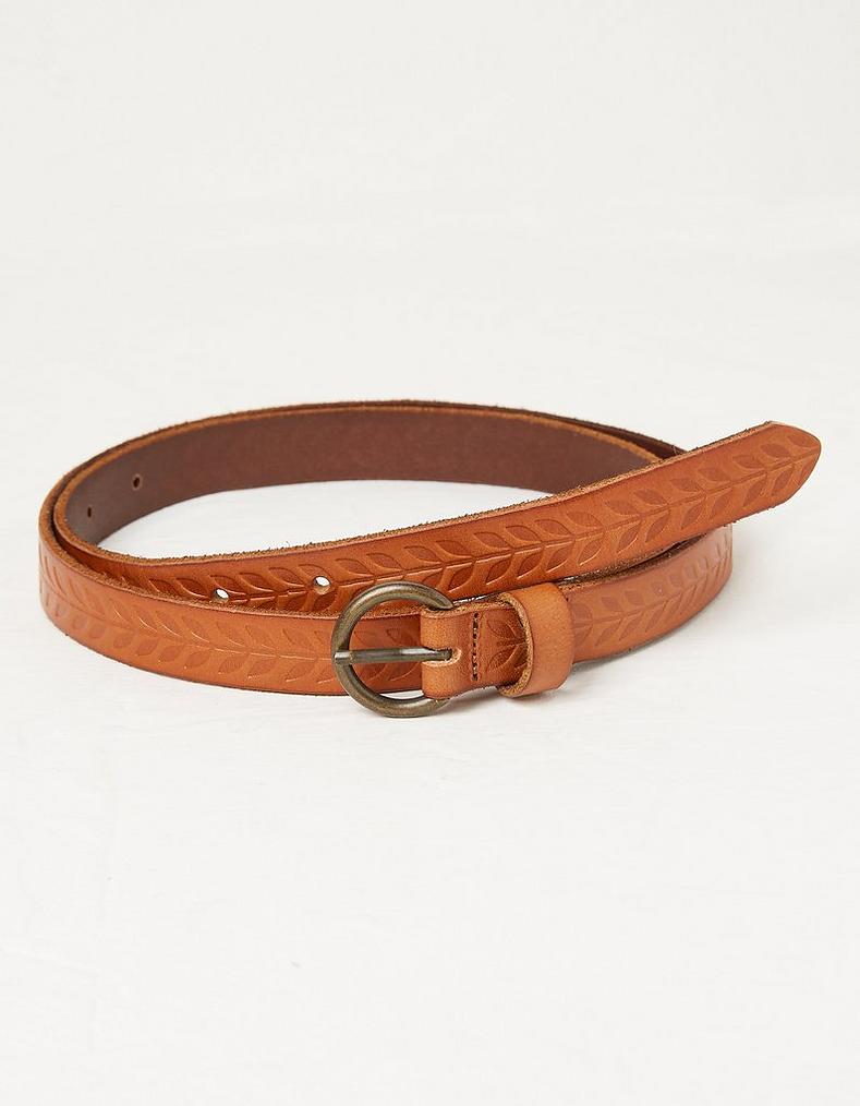 Embossed Leaf Leather Belt