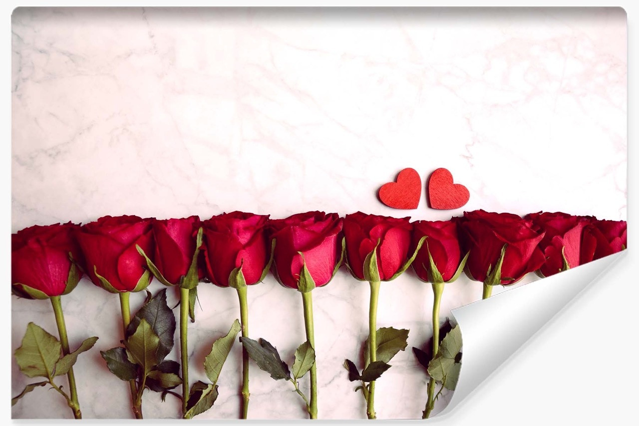 Fototapeta Ścienna Czerwone RÓŻE Marmur 3D 90x60cm